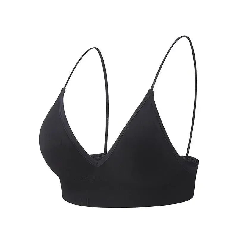 Women V Neck Seamless Triangle Cup Bra Camisole Breathable Gather Up/Chest Wrapped Underwear for Sports Fitness Yoga Casual
