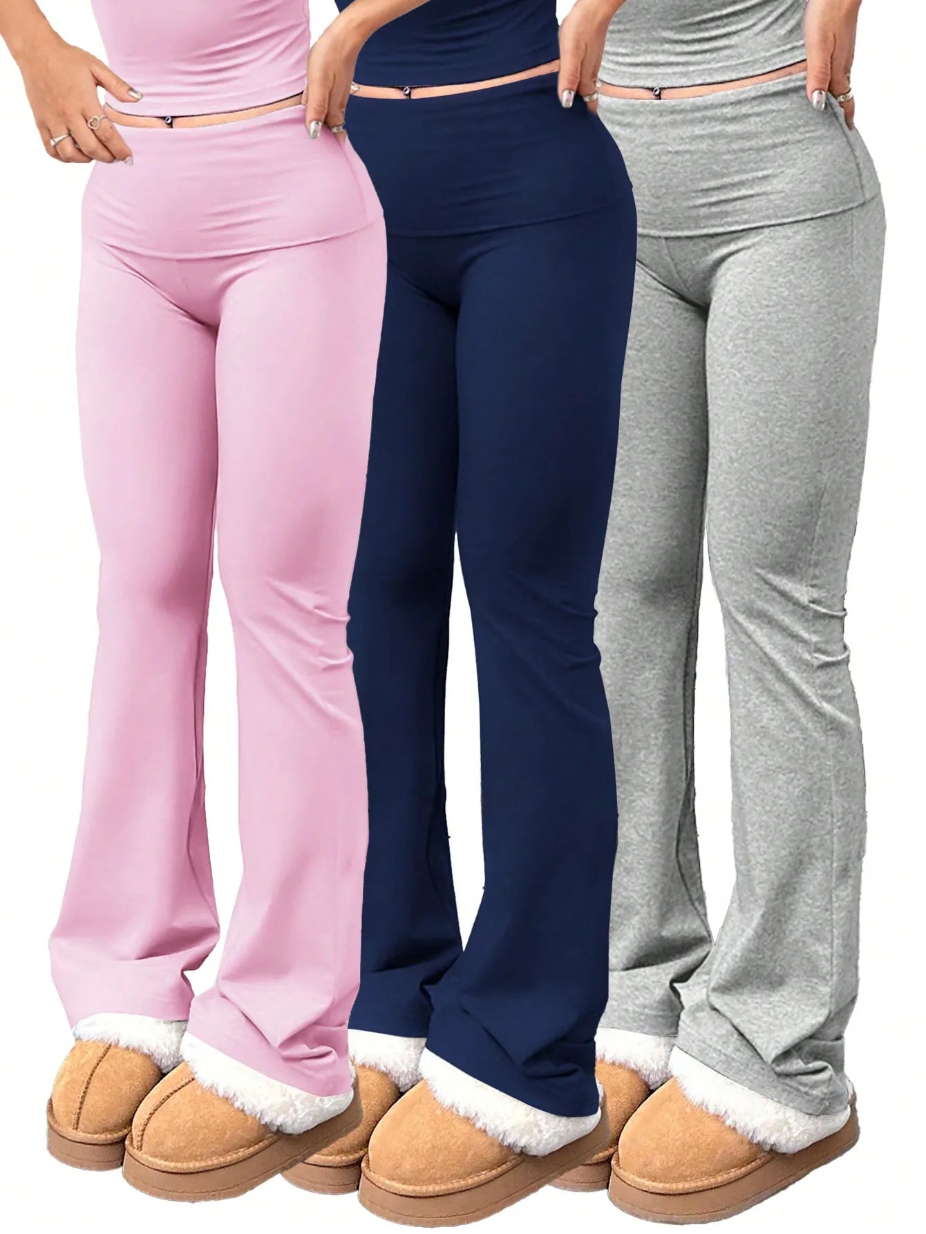 3pcs/Set Women's Yoga Pants Elastic Waist/High-Waisted Flare/Bootcut Leggings for Gym/Workout/Casual