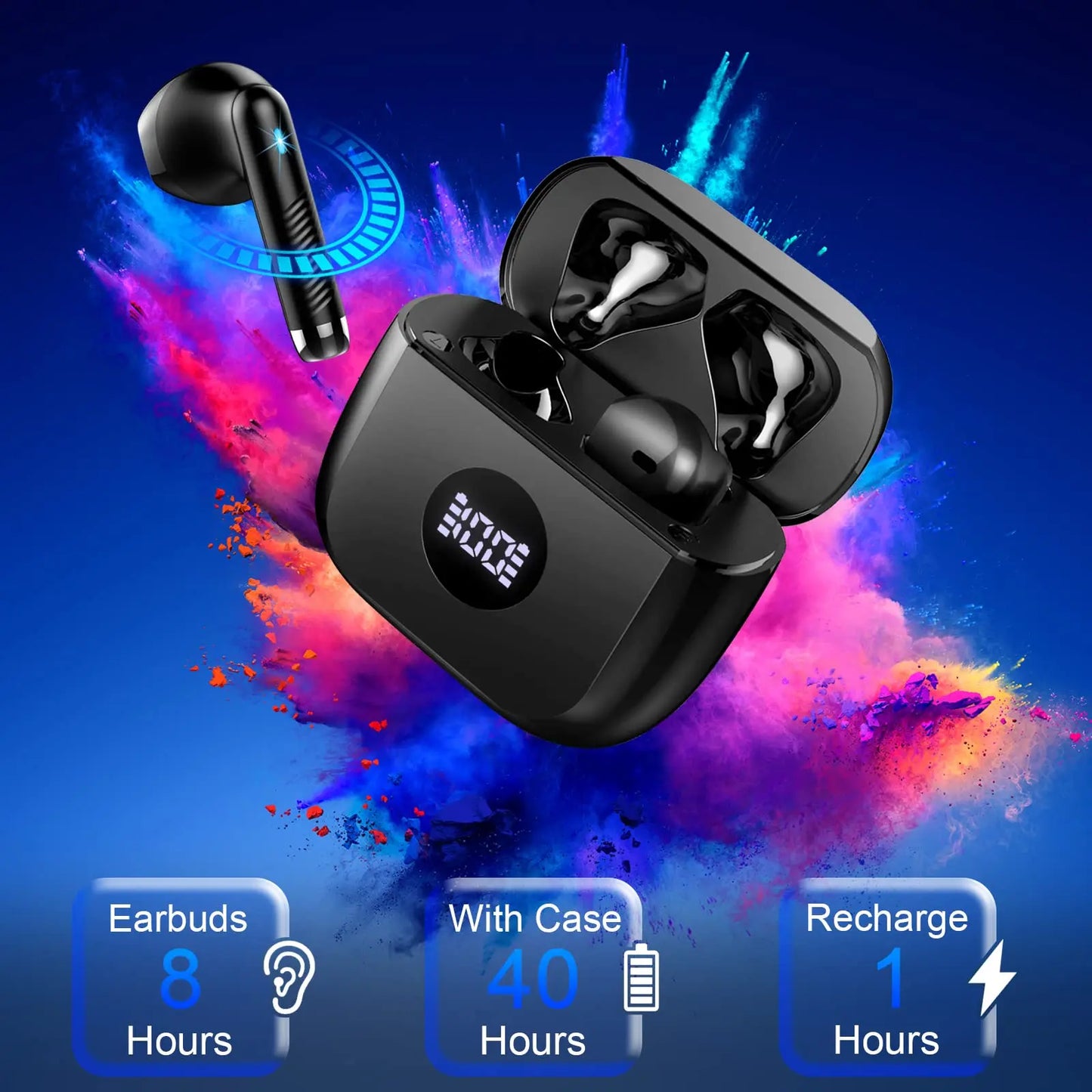 Wireless Earbuds, LED Power Display Bluetooth 5.3 Headset/Earbuds in-Ear Noise Cancelling Mic 40H Playback Headphones