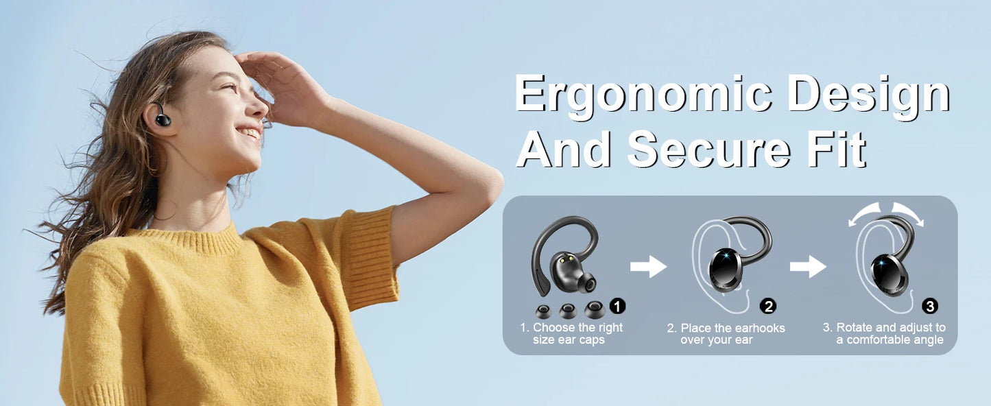 Wireless Earbuds, Bluetooth 5.3 On-Ear Headset Noise Cancelling Mic/48H Playtime Sports Headphones for Workout/Running.