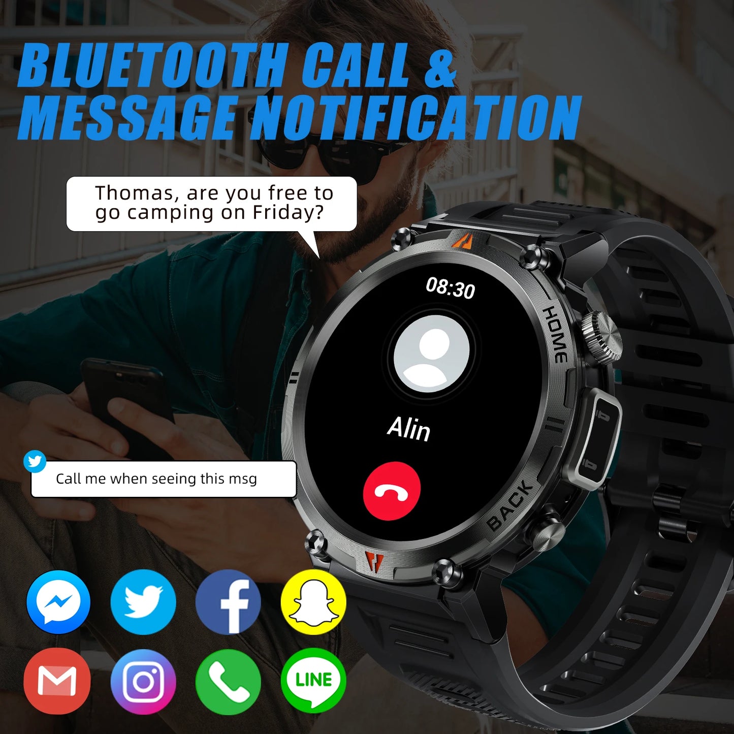 LaNikar KE3 Black Bluetooth Call Smart Watch Men Full Touch Screen/Health Monitor With Flashlight Men Smart Watch For ios Android