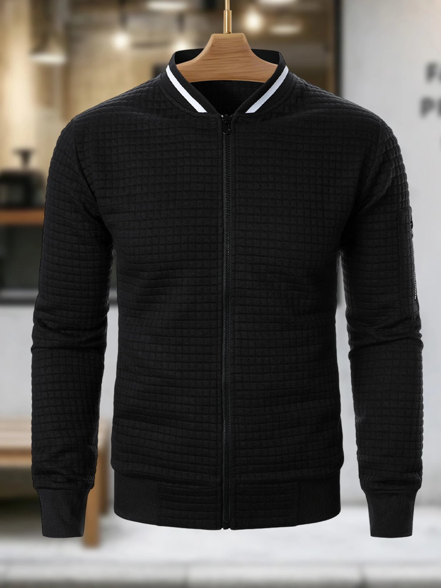 Men s Casual Fit Zipper Up Lightweight Stand Collar Jacket/Spring Fall Coat with Contrast Color Detail