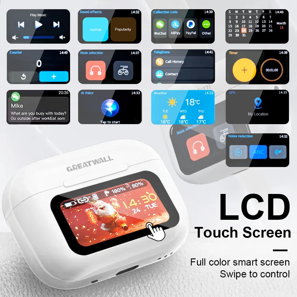 Original GREATWALL Wireless Bluetooth Earphones ANC Noise Reduction Earbuds/HD Mic Call Gamer Earbuds LED Touch Screen Control