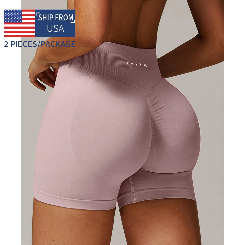 Newly listed price 2 Pcs TKITK Shorts Pro Solid Seamless Women Soft/Fitness Outfits Yoga shorts Gym Running Bike Wear