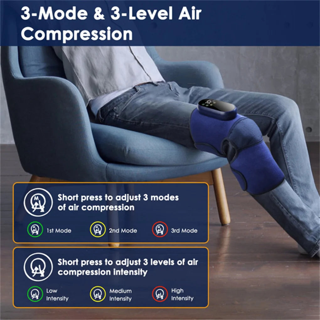 Cordless Knee Massager Heated Knee Brace Wrap Electric Knee Heating Pad/with 5-Level Heating 3-Level Vibration Air Compression