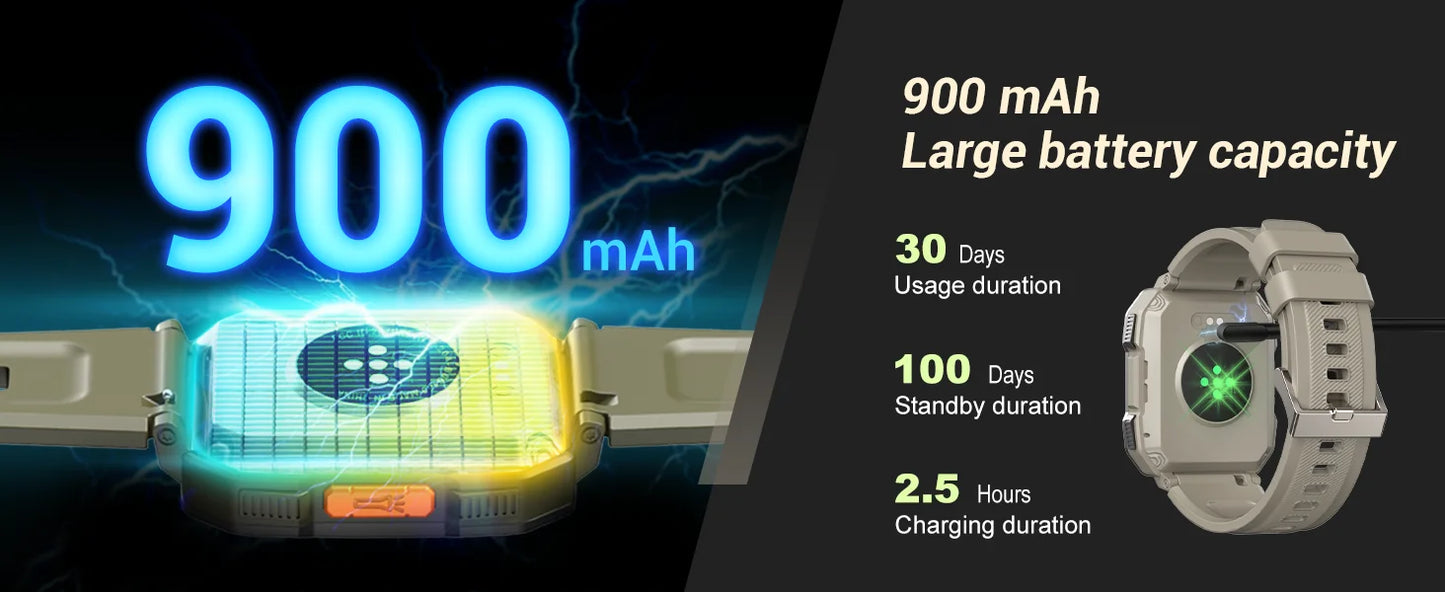 Blackview New Smart Watch 2.01'' HD Display Outdoor Men's Watches/with Emergency Lighting Bluetooth Call Waterproof Smartwatch