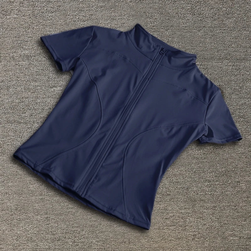 Women sport wear Slim Fit Polyester Quick-drying Full Zip/Outdoor Fitness Running Tights Short Sleeves Women's Yoga Wear