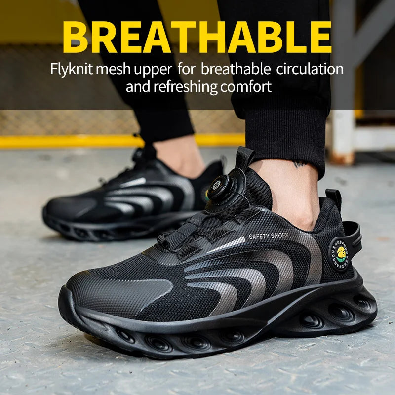 Lace-free, breathable, lightweight and comfortable/anti-smashing and anti-puncture safety shoes