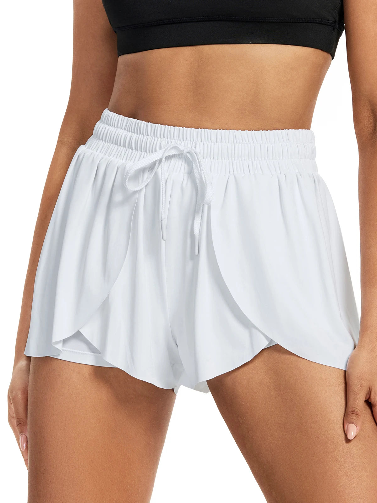 High Waist Running Shorts Women's Two-In-One Gym Yoga Exercise Sweat-Absorbent/Quick-Drying Tennis Skirt Elastic