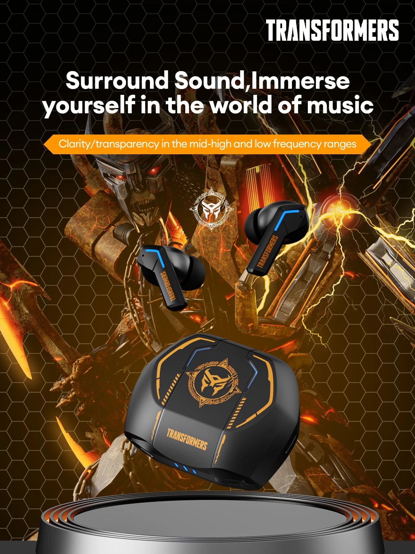 Ship From US Transformers TF-T06 Bluetooth Earphones Gaming Headset/Low Latency with Mic Headphones HD Call Wireless Earbuds