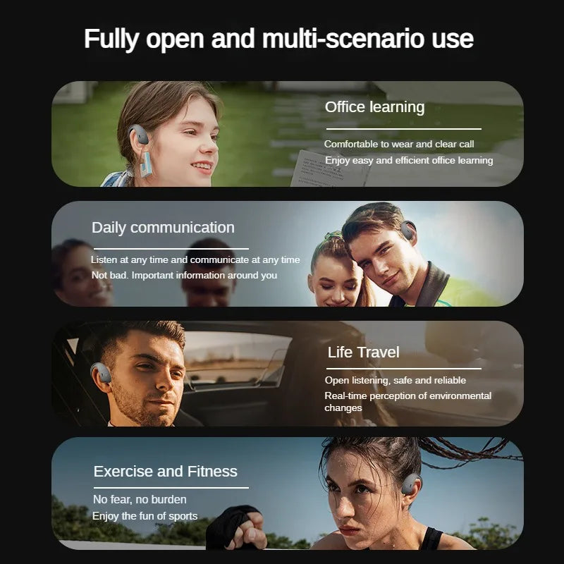 Open Ear Bluetooth Headphones 30 Hours Playtime/True Wireless Earbuds with Ear Hook Air Conduction Clear Calls Waterproof