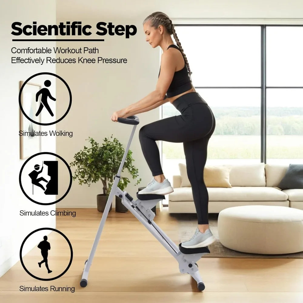 Adjustable Height Stair Stepper with Ergonomic Handlebars/Smooth Dual Hydraulic System, and Advanced Fitness Tracking