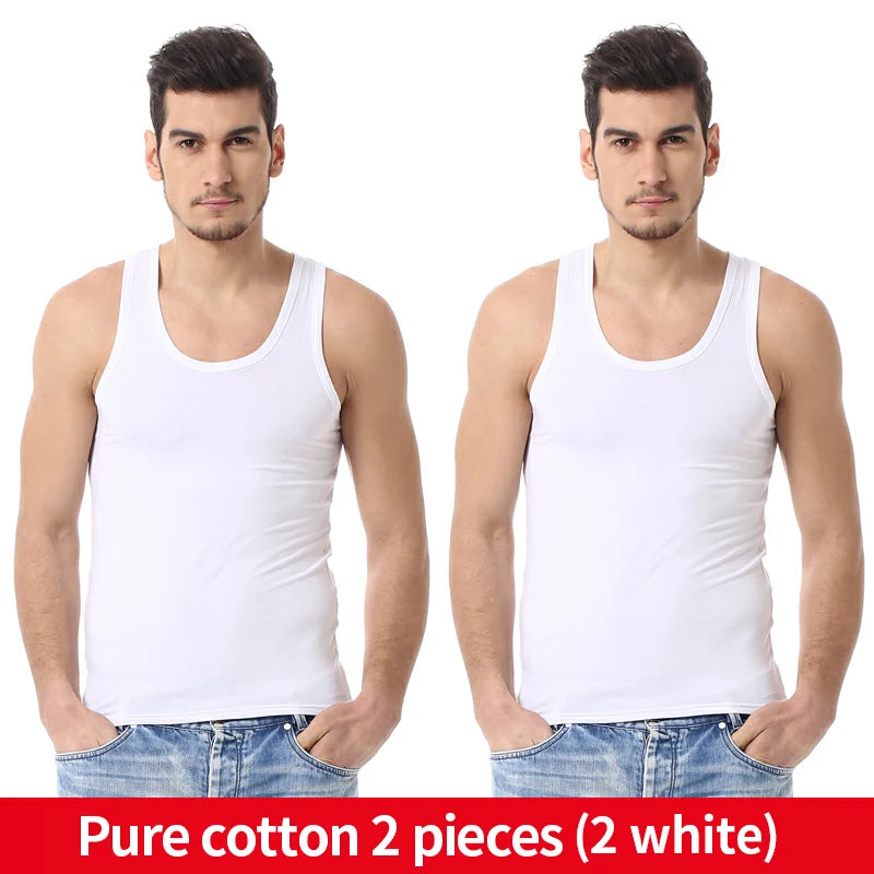 Men's solid color basic cotton narrow shoulder vest fashion/casual men's T-shirt sports fitness Joker round neck youth vest