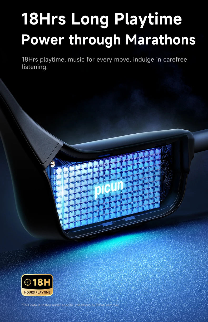 Picun T2 Bone Conduction Earphone IPX8 32GB Bluetooth 5.4 Wireless Headset/Hands-free with Mic Waterproof Earbud for Swimming
