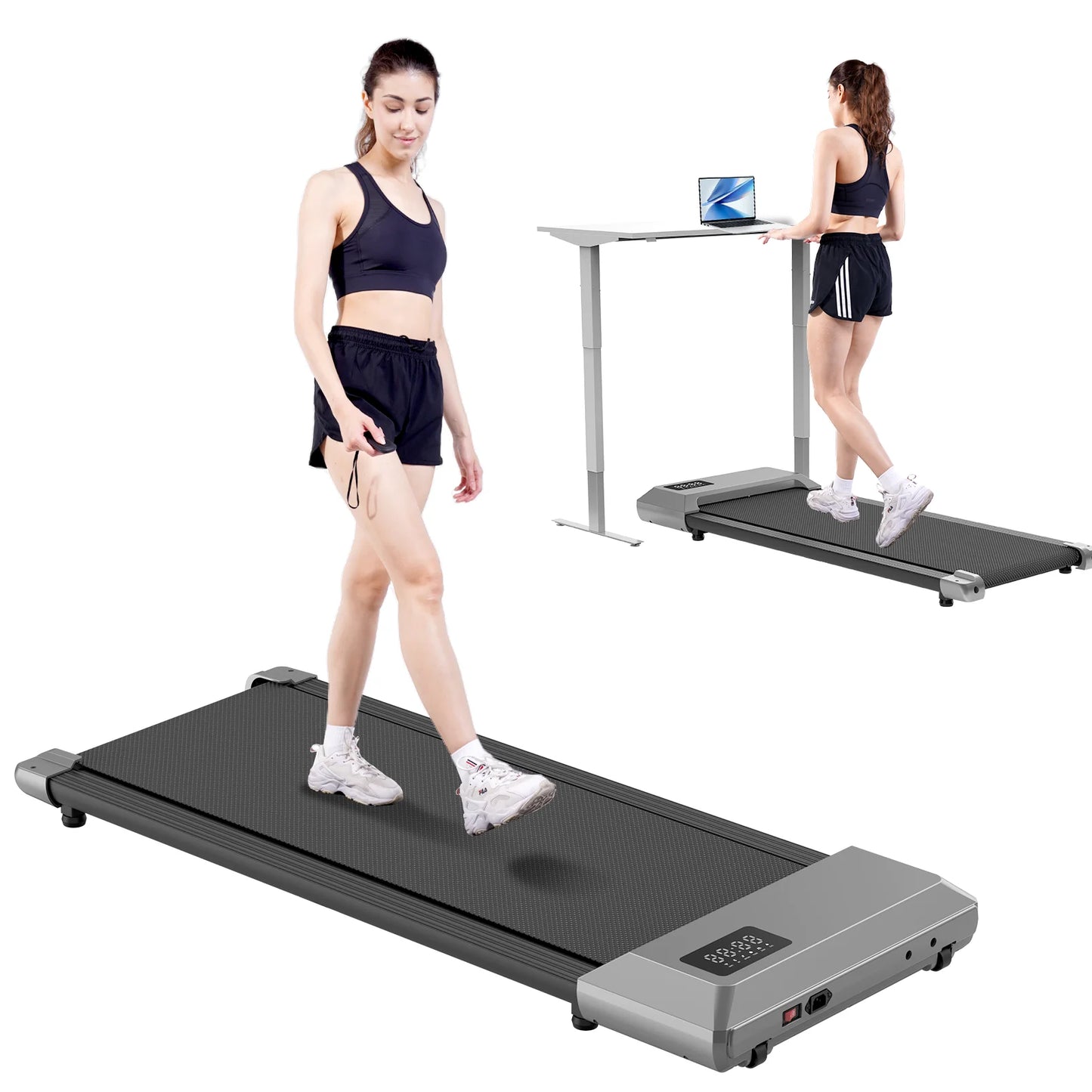 2in1 Walking Pad Mini Treadmill Portable for Home&Office/Under Desk LCD Screen Max 300lbs Quiet Treadmills Exercise Machine