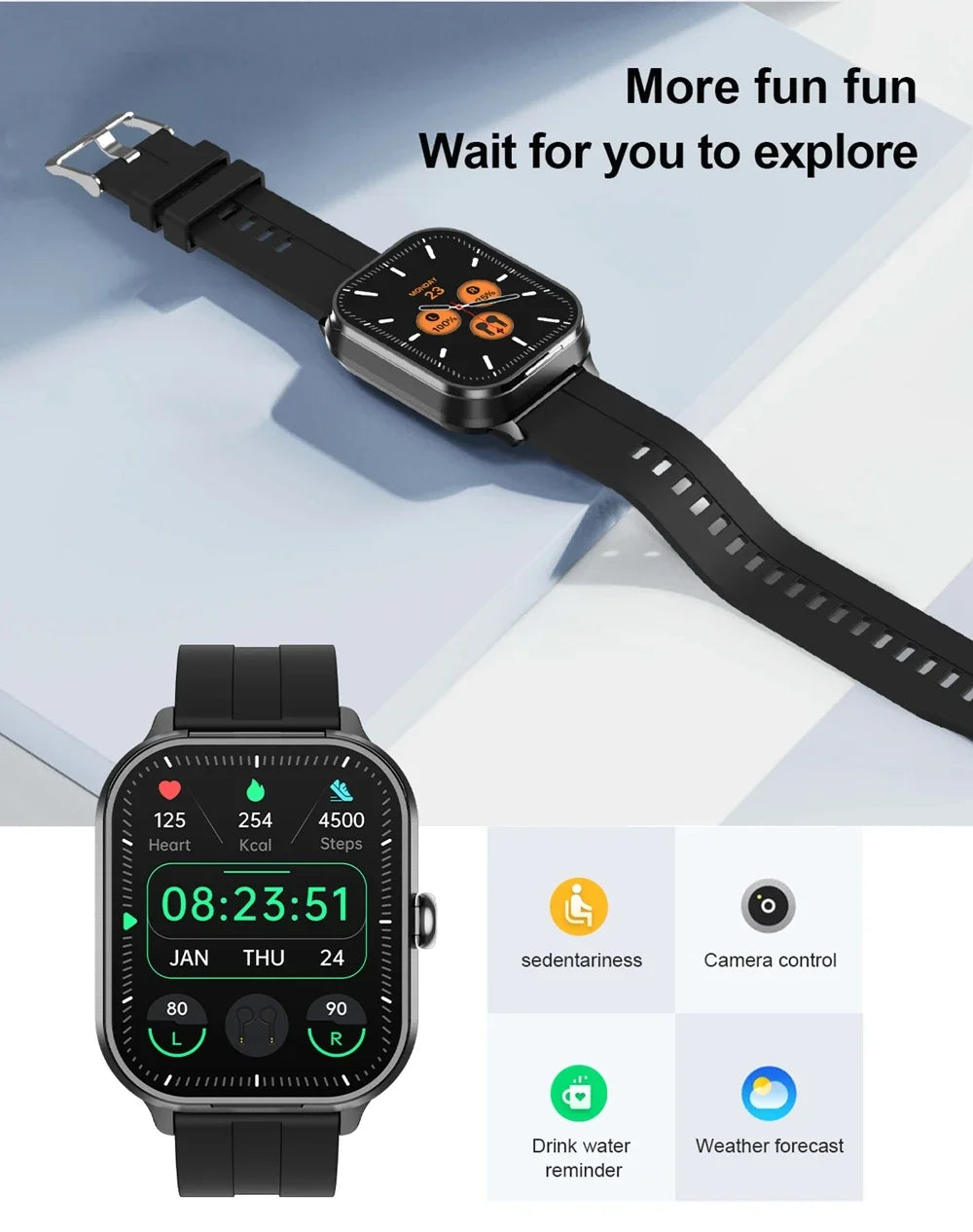 New 2-In-1 Smart Watch With Ear Buds For Men 2 Inch NFC Wireless Call/Fitness Music Control For Huawei Smartphone