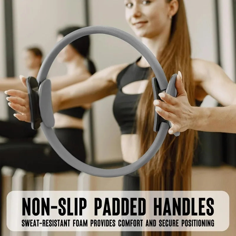 Pilates Ring Fitness Circle 14" Yoga Rings Magic Circle/with Dual Padded Handles for Toning Arms, Thighs/Legs & Core