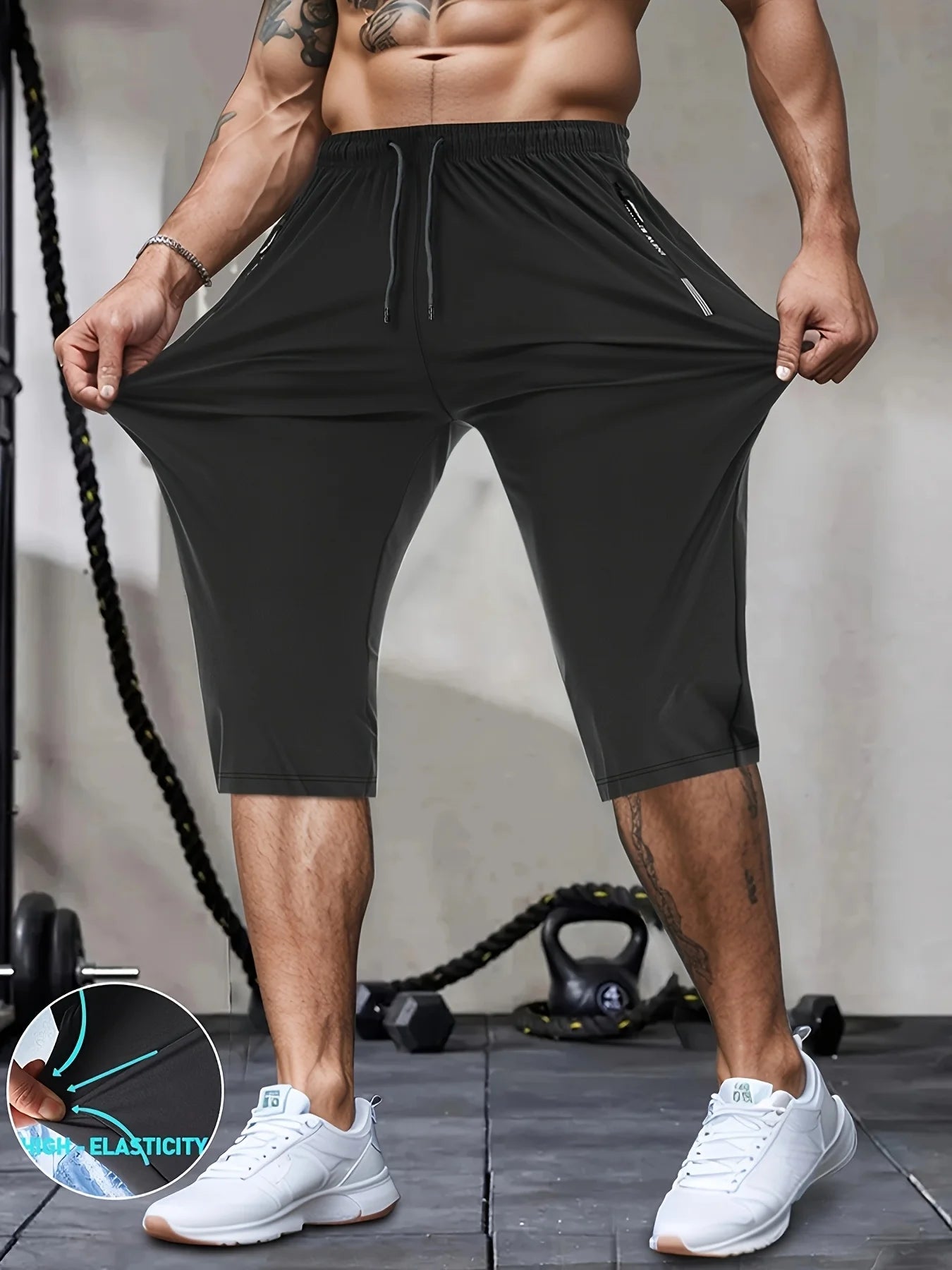 Men High Elasticity Summer Casual Shorts Drawstring Pockets/Breathable Nylon Lightweight Stretchy Athletic Wear