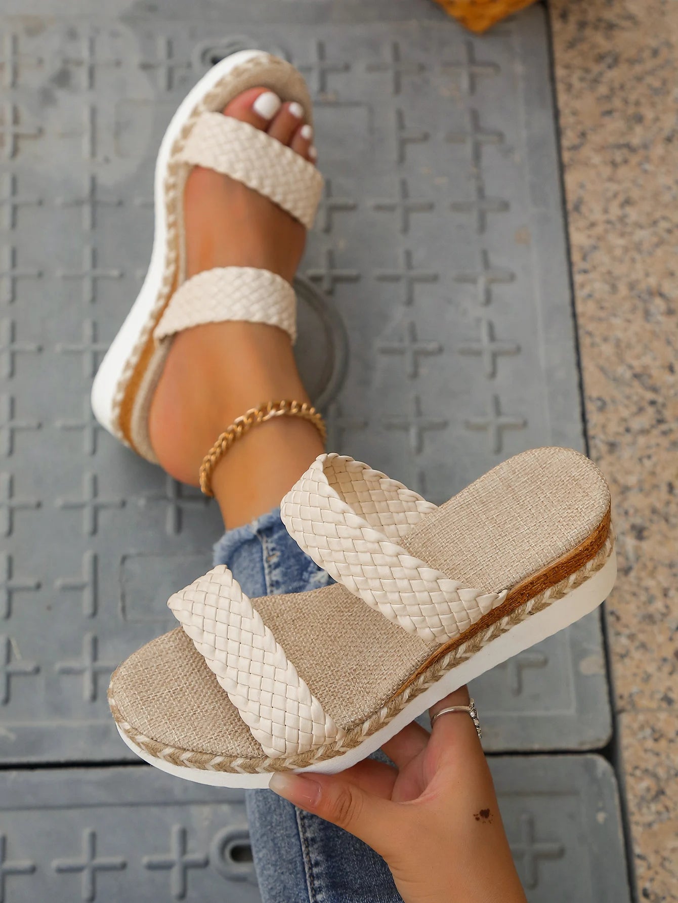 Thick sole wedge sandals summer new style knitted sandals fashionable/thick sole waterproof platform sandals for women