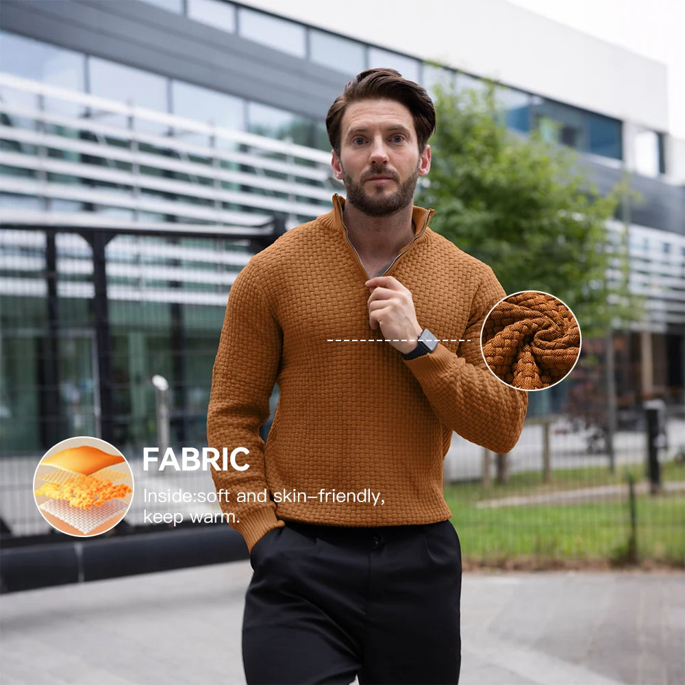 Men's Sweater Spring Outer Wear Quarter Zip Sweaters Polo Zip Pullover/Cable Knit Mock Neck Turtleneck Top US Size