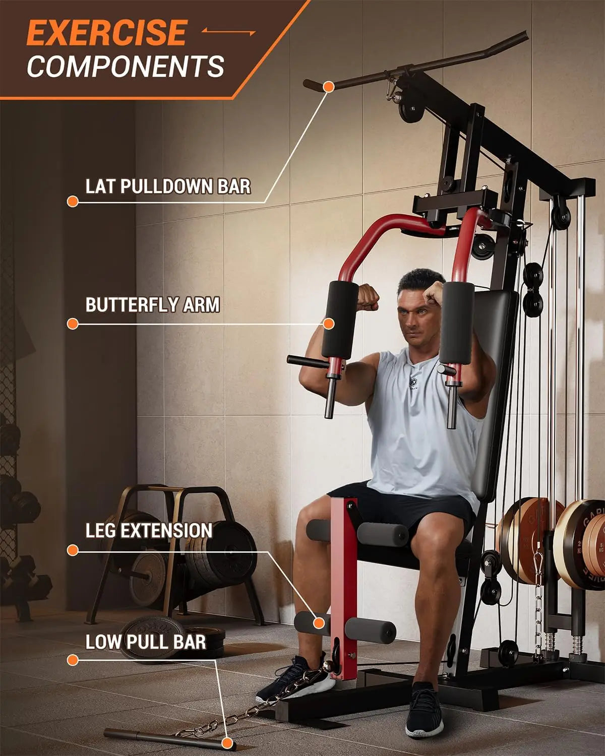 Home Gym Machine Full Body Workout Equipment with Pulley System/Leg Press Support for Strength Training Workout Station
