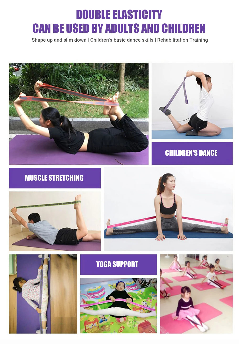 Multi-Section Elastic Yoga Resistance Bands Adult Child Dance Training/Gym Home Pilates Exercise Pull Strap Belt Fitness Sport