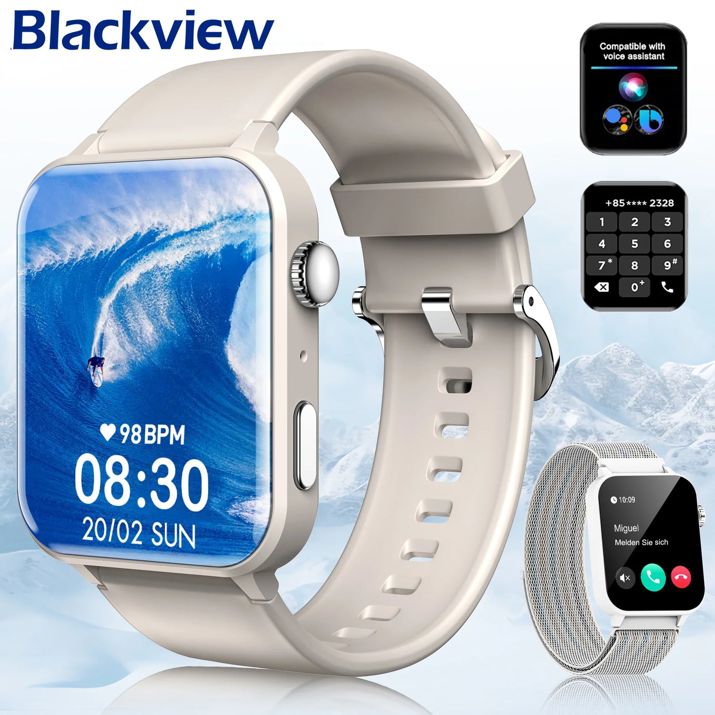 Blackview R30Pro Gray Smartwatch 1.85'' BT Call Waterproof Smart Watch Heart Rate/SpO2 Monitor Man Woman Watches for Android IOS