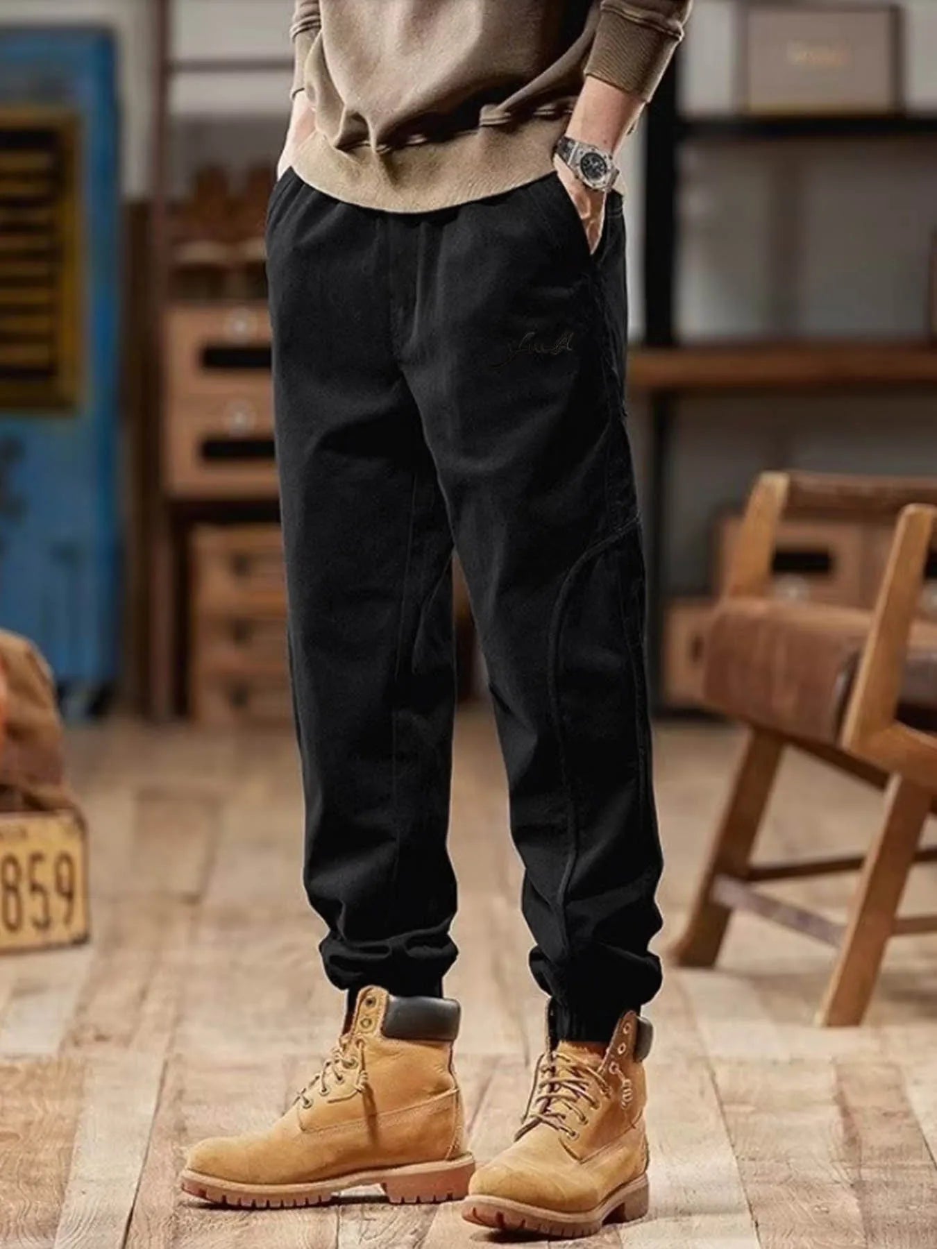 Work Pants Men's Straight Style Wide Leg Casual Long Trousers/Casual Loose Baggy Sweatpants Autumn Pants
