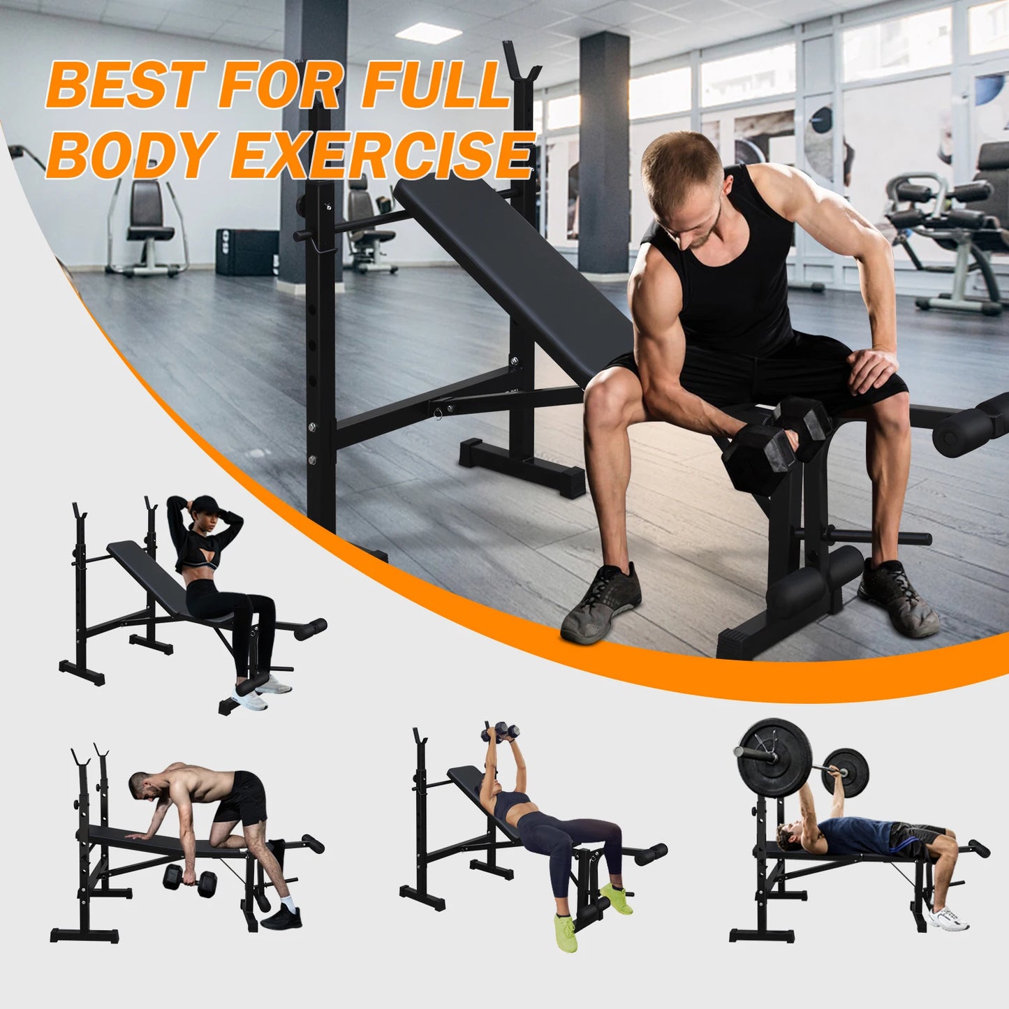 Weight Bench Press Set with Squat Rack and Bench Strength Training/For Home Gym Full-Body Workout Fitness Equipment