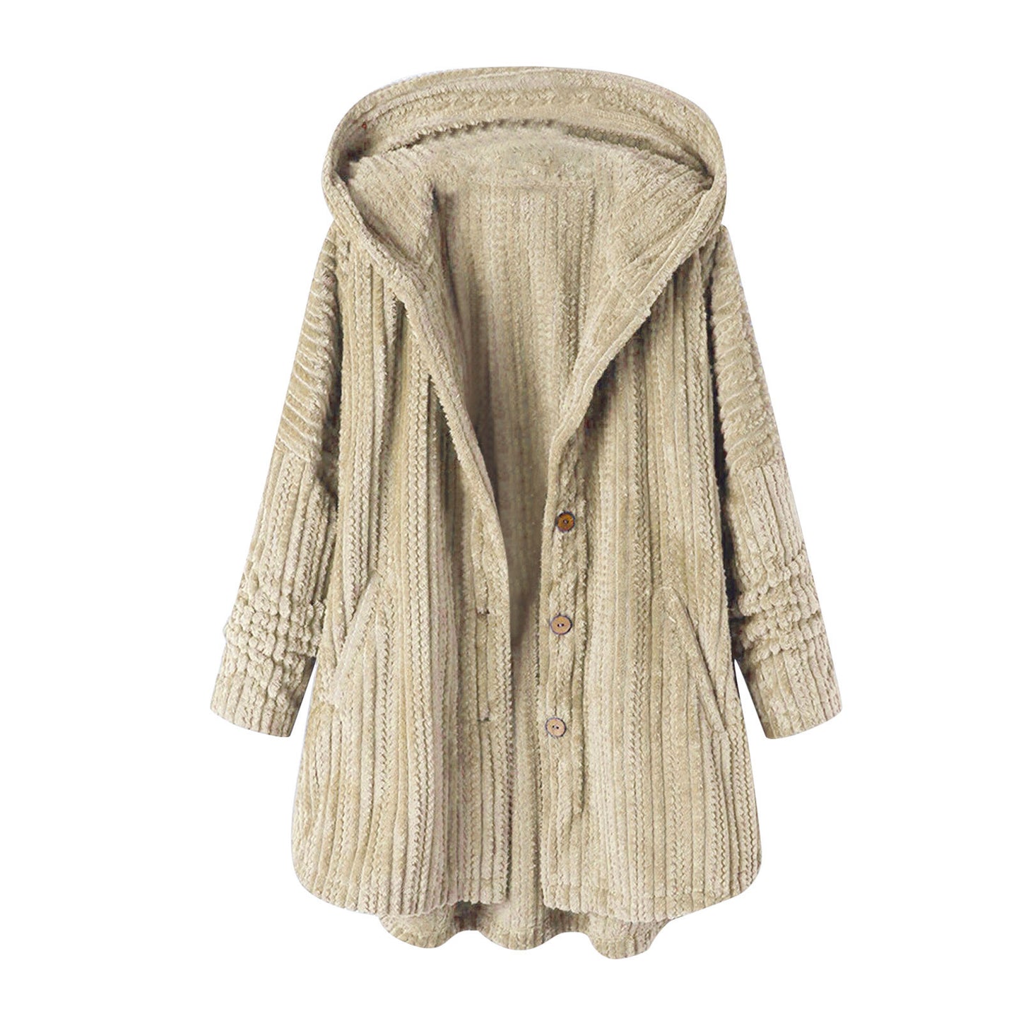 New Women Winter Hooded Cardigan Fleece Coats Long Sleeve Solid Teddy Bear Jacket Single Breasted Outerwear Coat With Pocket