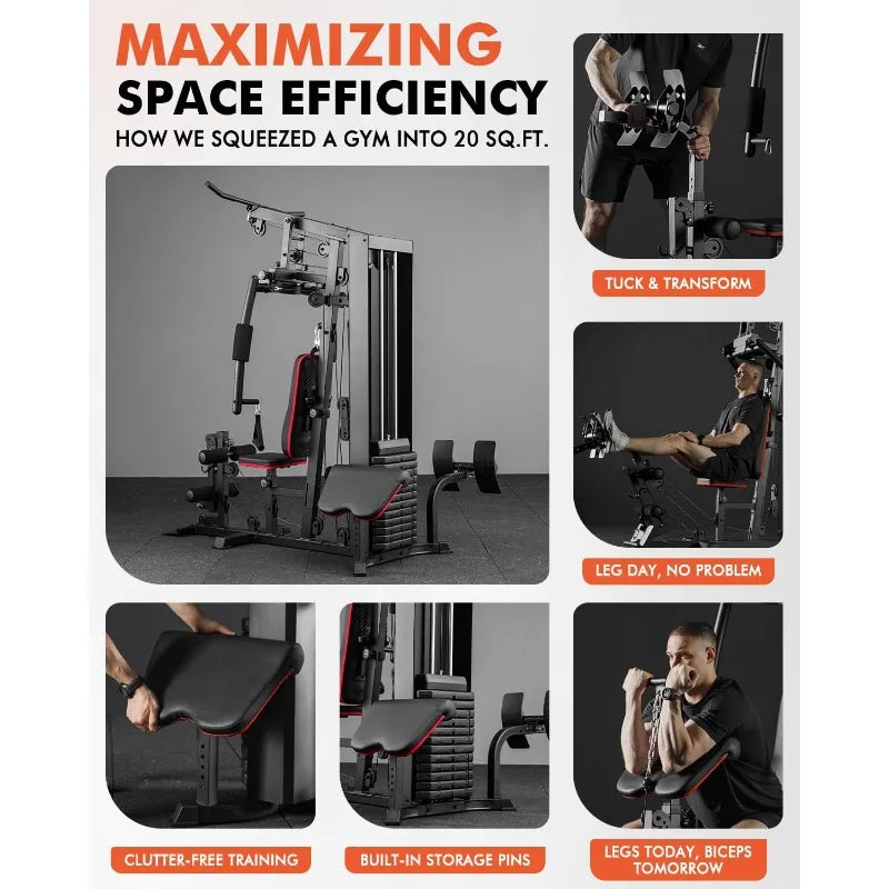Mikolo Home Gym Workout Station with 150LBS Weight Stack/Multifunctional Home Gym Equipment