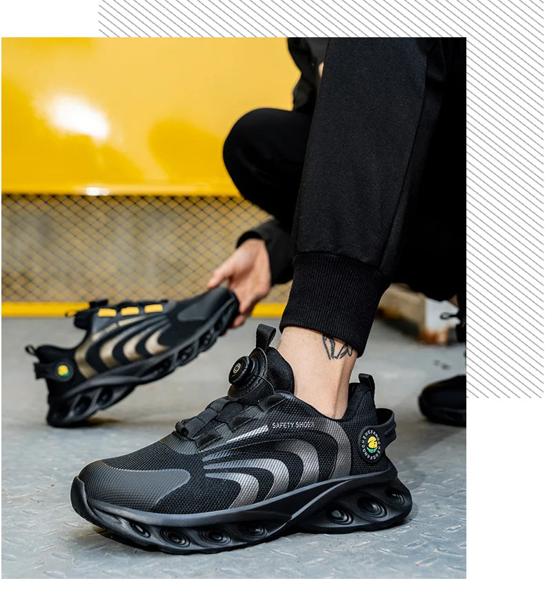 Lace-free, breathable, lightweight and comfortable/anti-smashing and anti-puncture safety shoes