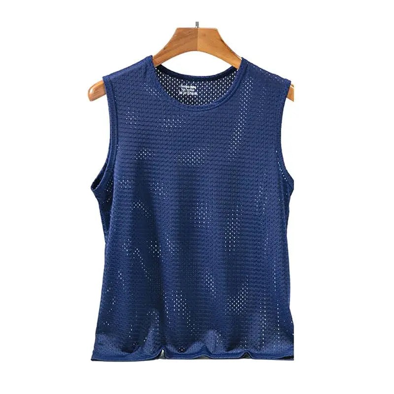 Men's Ice Silk Mesh Tank Tops Gym Stringer Transparent Bodybuilding/Sleeveless Shirt Fitness Vest Male mesh Muscle Shirt