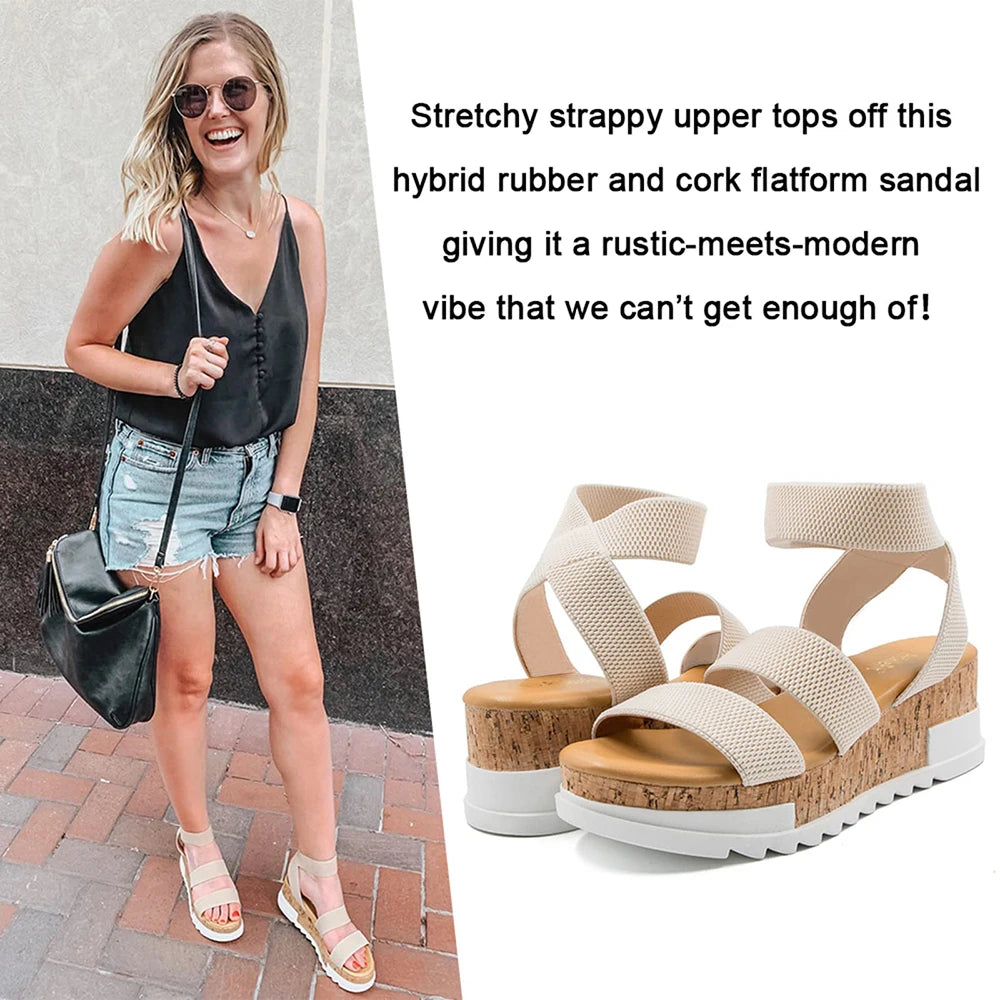 Summer Women's Sandals Platform Casual Wedge Shoes/Cork Elastics Strap Fashion Sandals