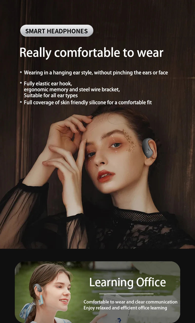 Open Ear Bluetooth Headphones 30 Hours Playtime/True Wireless Earbuds with Ear Hook Air Conduction Clear Calls Waterproof
