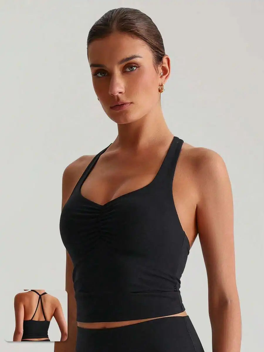 MASKERT "Sports Bra Top" Women's Built-In Cups Yoga Vest/High-Stretch Lounge & Commute Wear