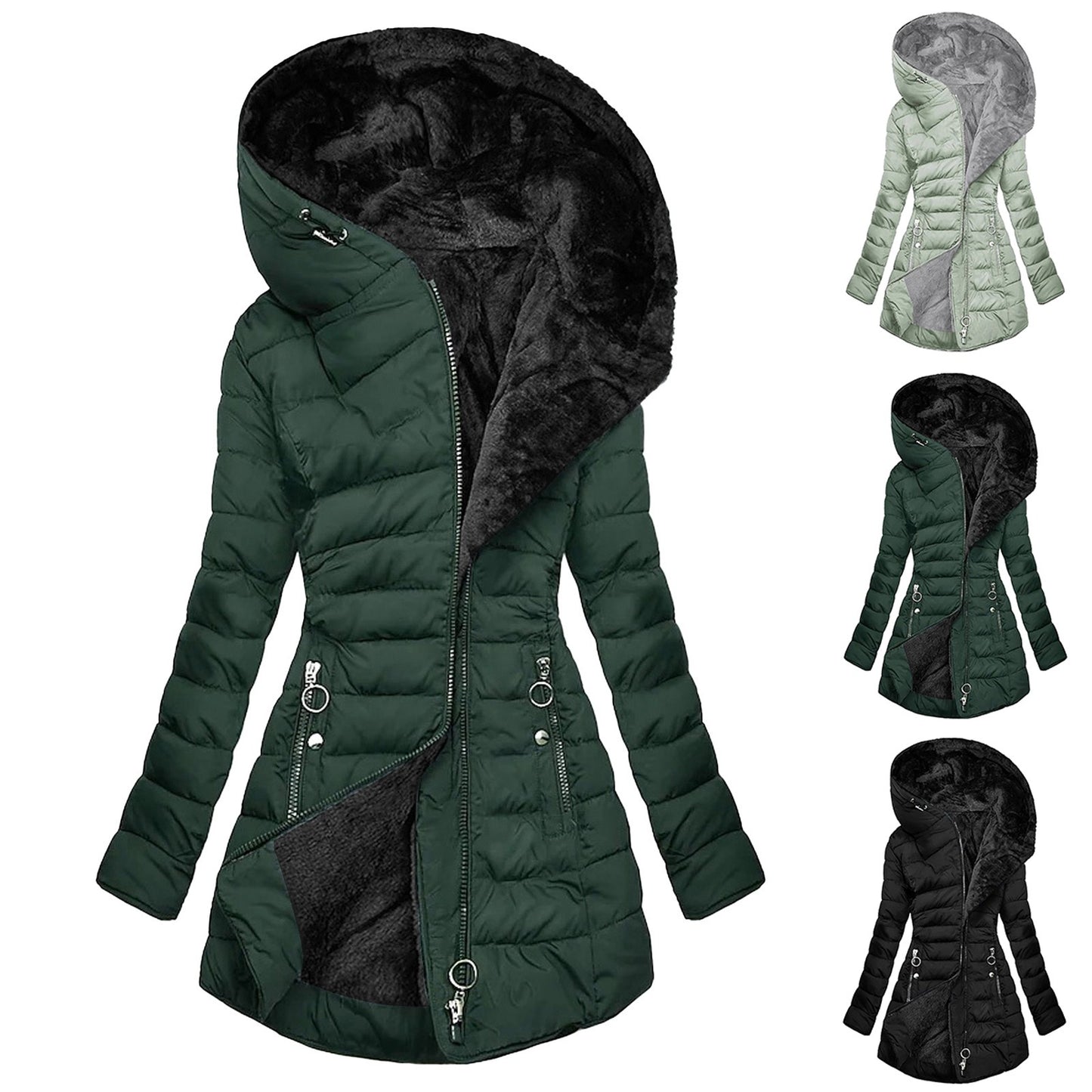 Women Attumn Winter Plush Coat Solid Composite Zipper Long Sleeve Hooded Jacket Pocket Slim Outerwear Winter Jacket For Women