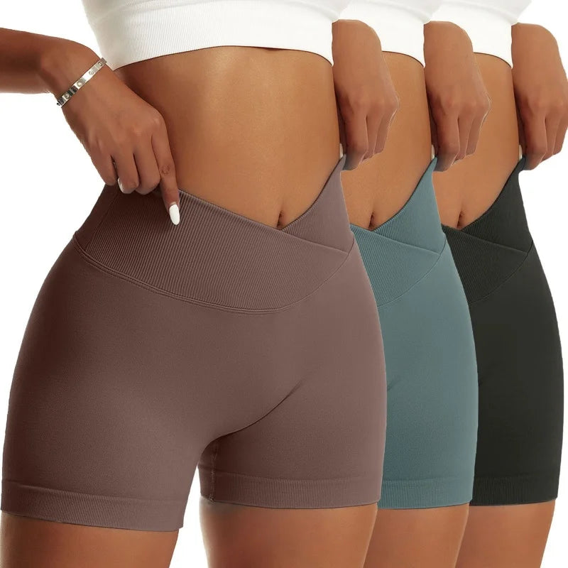 3 Pieces Women Solid Peach Hip Sports Pants High Elastic/Breathable Running Biker High Waist Yoga Scrunch Shorts for Women