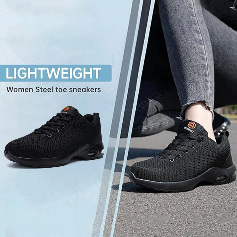 LARNMERN Steel Toe Shoes for Men Lightweight Non Slip Safety Shoes/Breathable Ladies Work Sneakers Arch Support Shoes