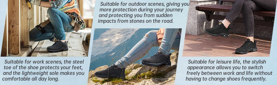 LARNMERN Steel Toe Shoes for Men Lightweight Non Slip Safety Shoes/Breathable Ladies Work Sneakers Arch Support Shoes