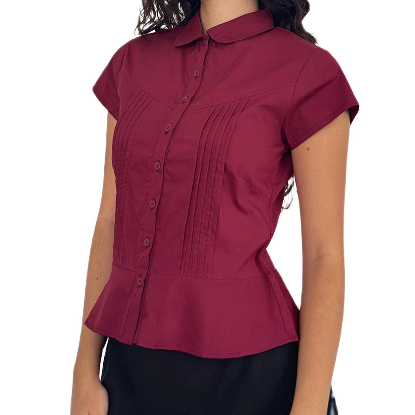 Women s Casual V-Neck T-Shirt Loose Fit Short Sleeve Solid Color/Button Down Pleated Blouse Summer Tops for Ladies