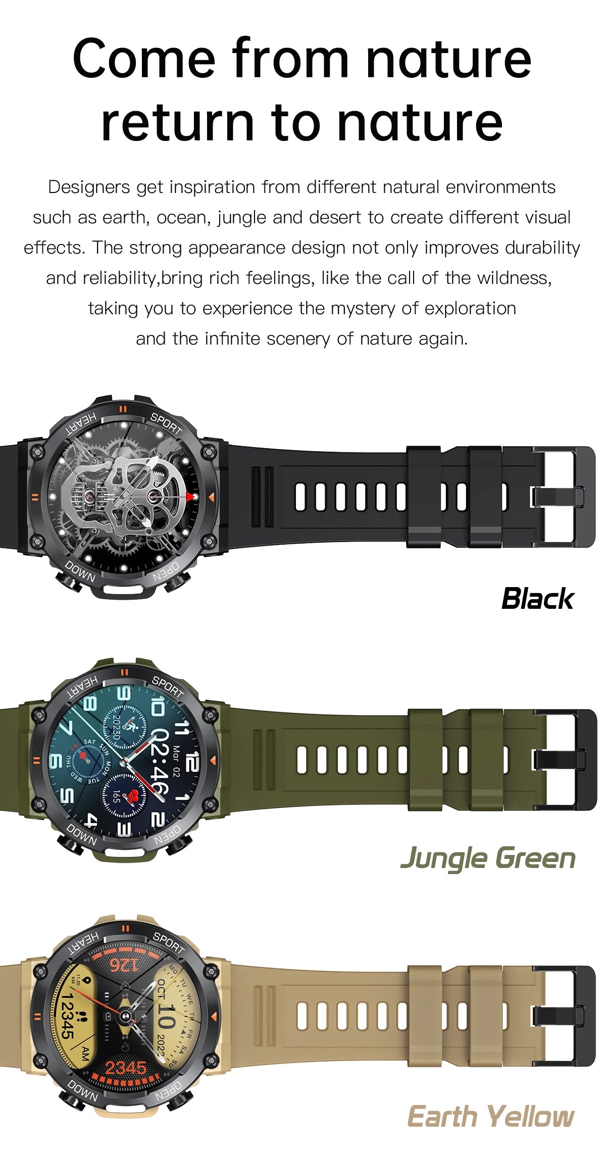 SENBONO Men's Smart Watch Big Screen Bluetooth Call 400mAh Military/Outdoor Sports Fitness Tracker Smartwatch Men Women K56