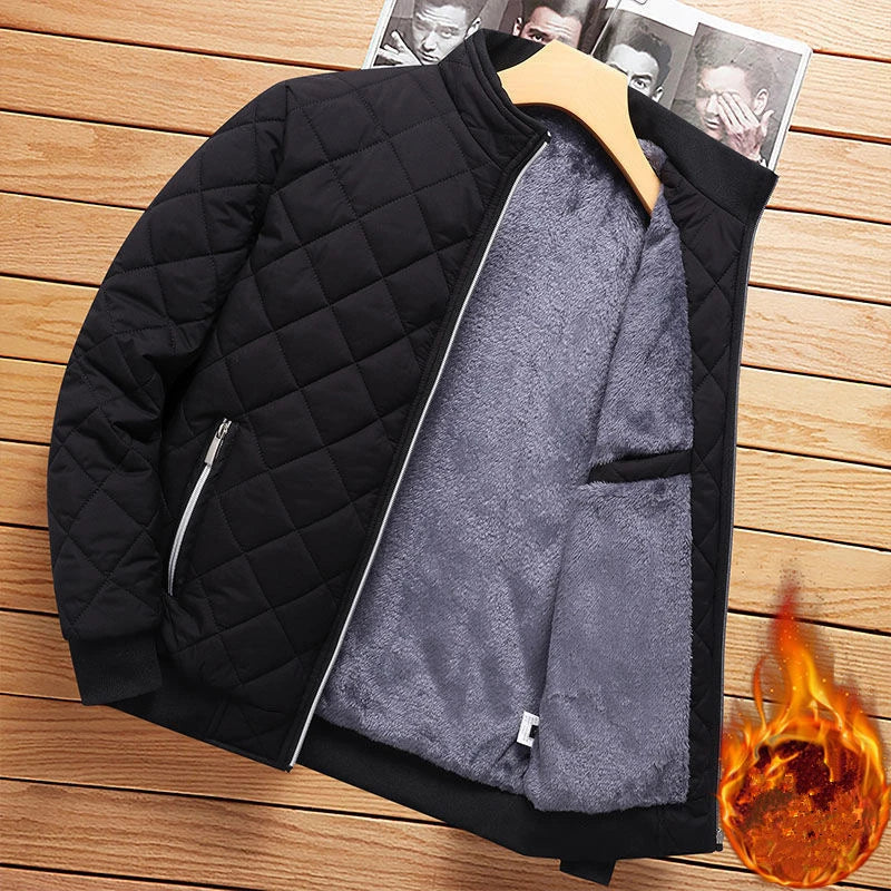 Autumn Winter Bomber Jacket Men Diamond Pattern Fleece Lined/Casual Jacket Men Fashion Clothing Brand New Slim Fit Coat