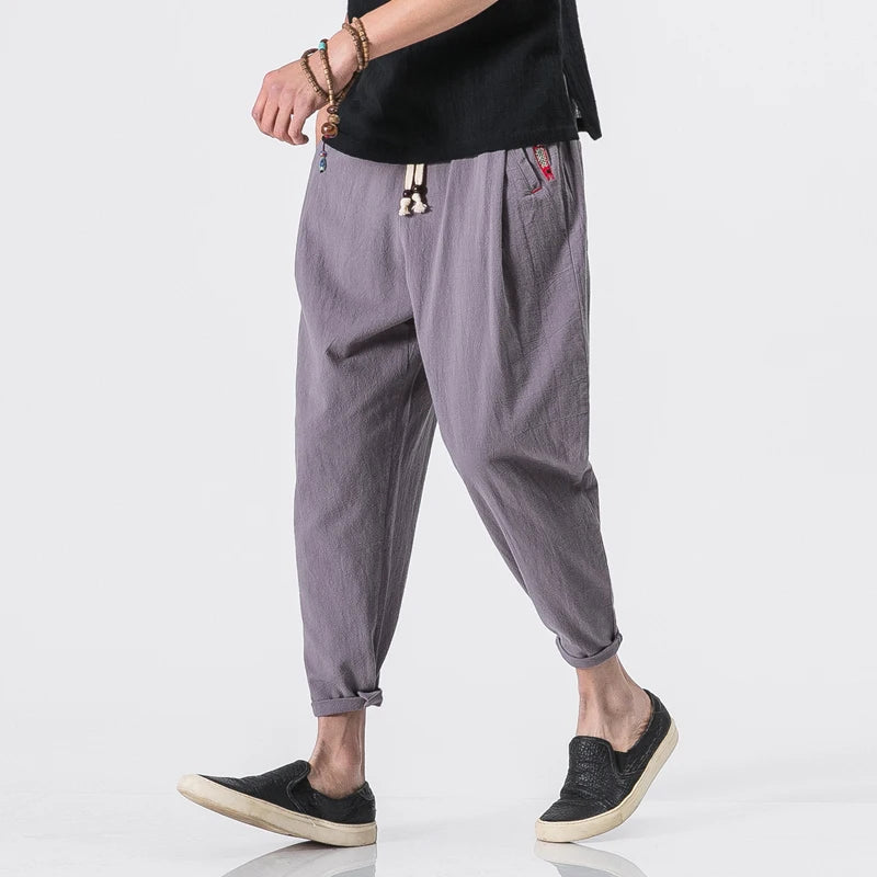 Cotton Joggers Men Solid Men's Harem Pants Summer Fitness/Casual Cropped Pants Men's Trousers Streetwear Slim Male Pants