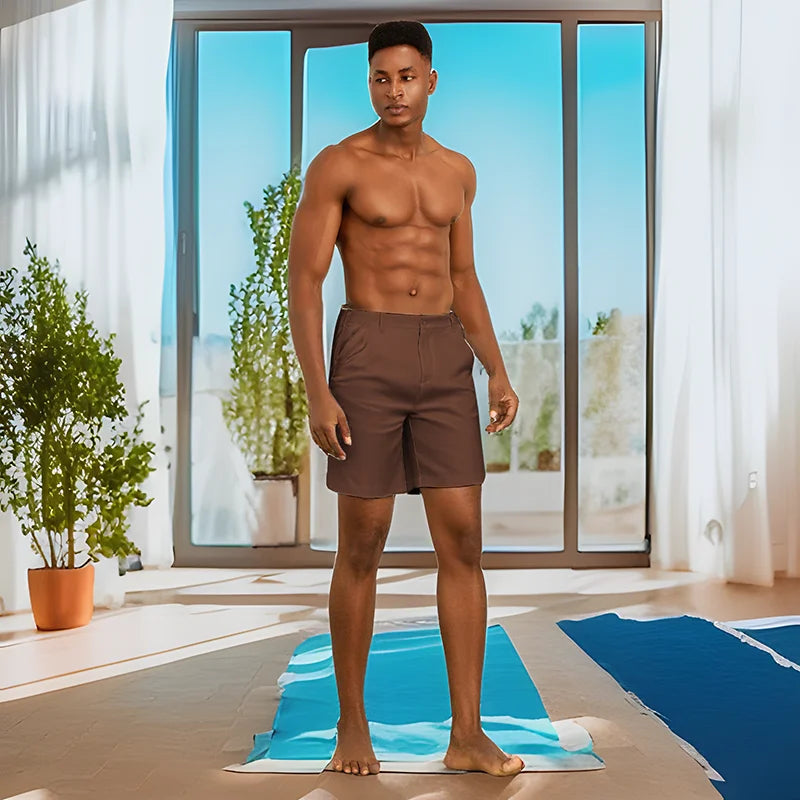 Men s Lightweight Linen Shorts with Elastic Waistband and Pockets/Casual Knee-Length Breathable Summer Shorts