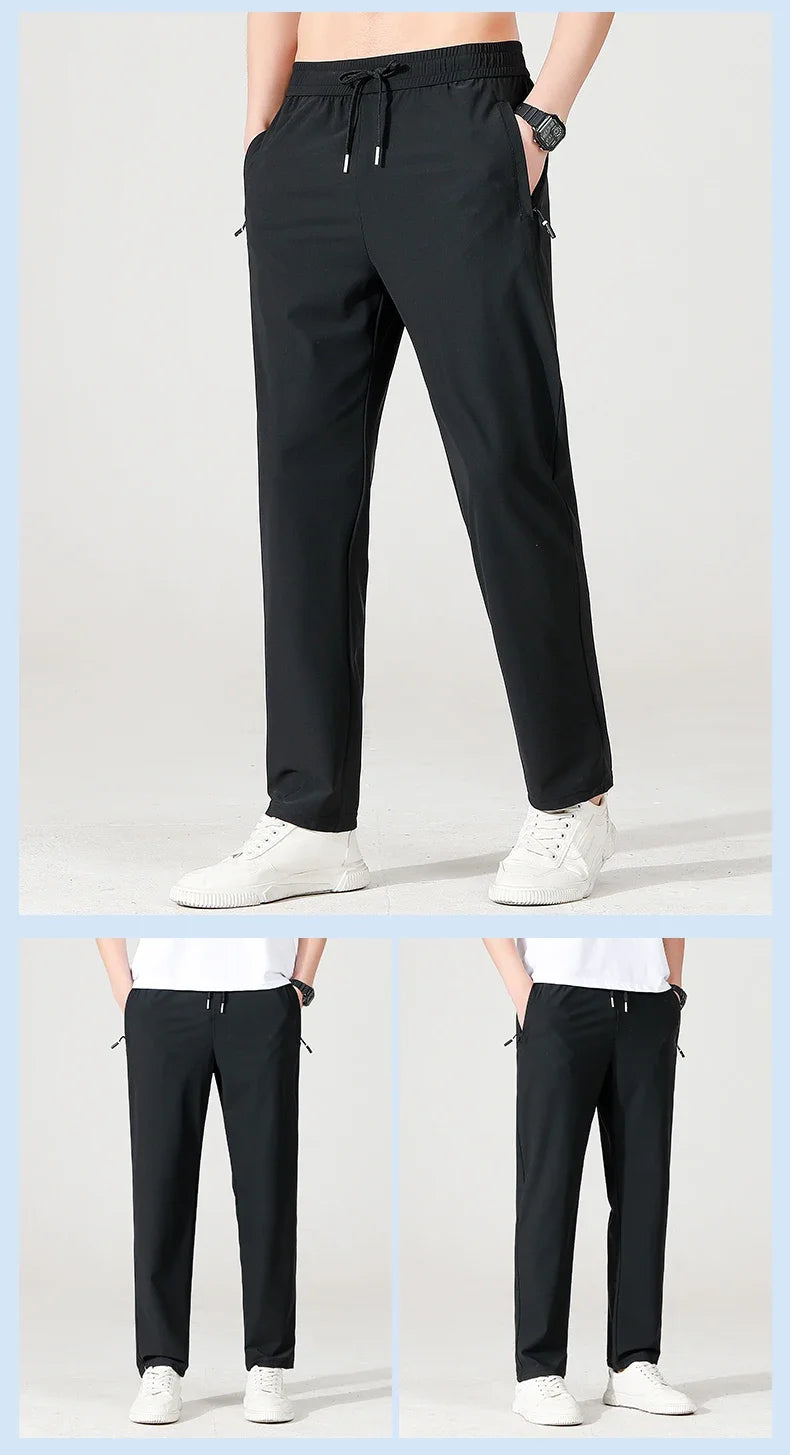 Ice Silk Men's trousers summer black-and-gray thin style business casual/pants outdoor stretch breathable straight leg Pants