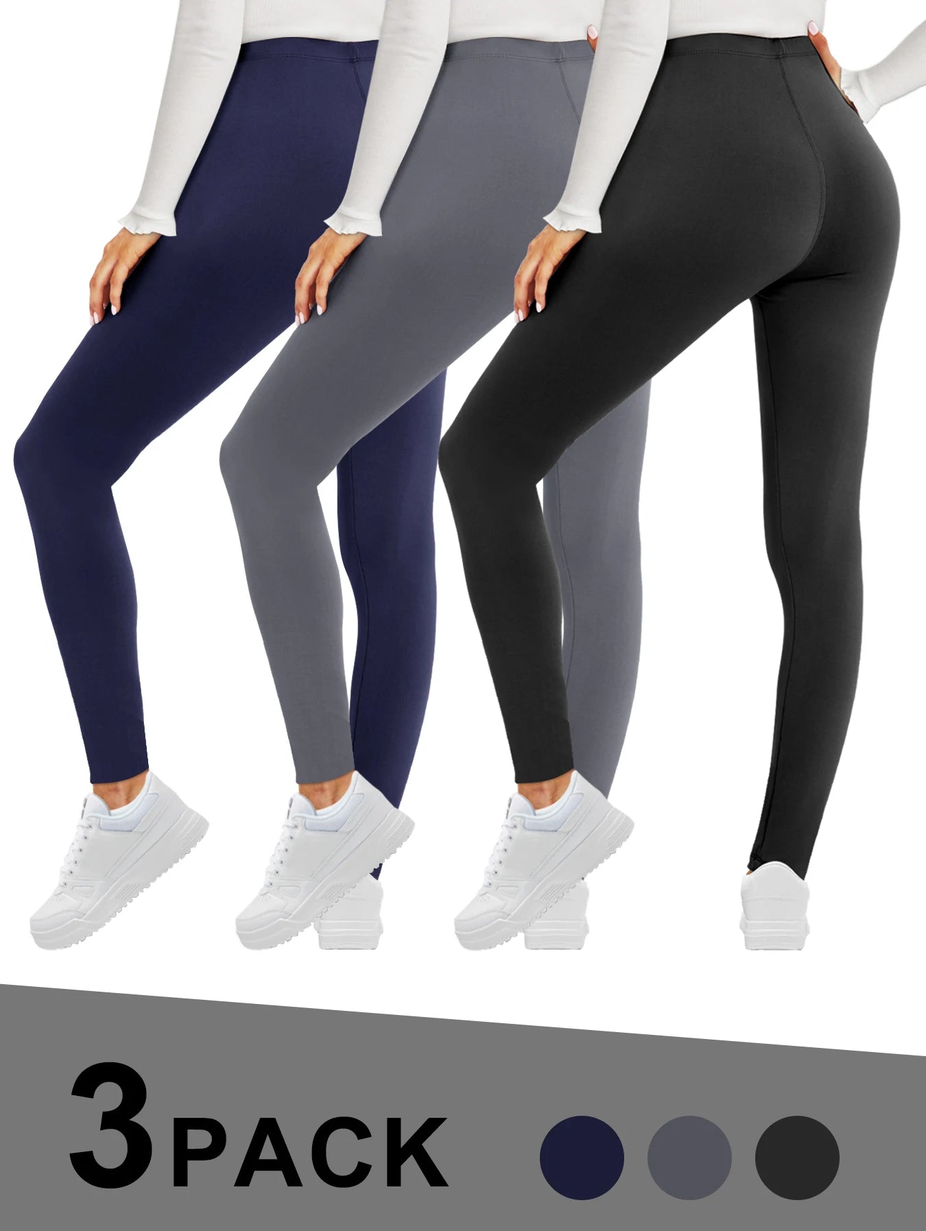 Stretchy 3pcs Low-Waist Skinny Leggings for Women Polyester/Spandex Blend Machine Washable Solid Color Perfect for All Sizes