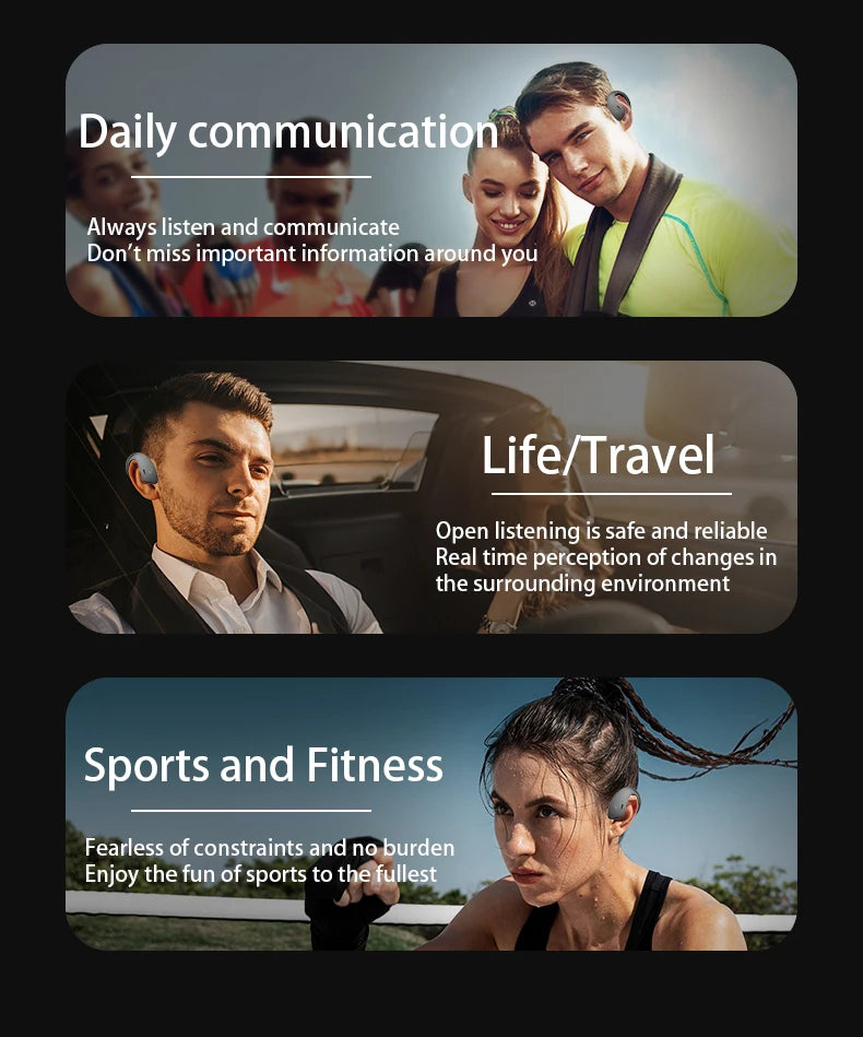 Open Ear Bluetooth Headphones 30 Hours Playtime/True Wireless Earbuds with Ear Hook Air Conduction Clear Calls Waterproof