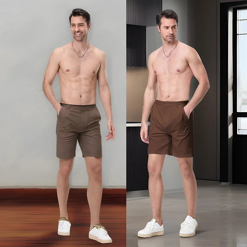 Men s Lightweight Linen Shorts with Elastic Waistband and Pockets/Casual Knee-Length Breathable Summer Shorts