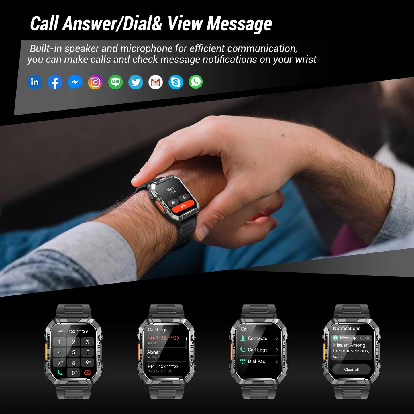 Blackview New Smart Watch 2.01'' HD Display Outdoor Men's Watches/with Emergency Lighting Bluetooth Call Waterproof Smartwatch